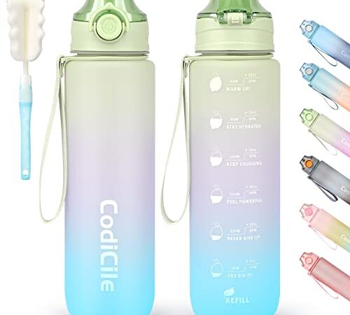 CodiCile Sport Trinkflasche 1L, BPA freie Tritan Wasserflasche mit Verschlussdeckel und auslaufsicher, geeignet für Fitnessstudio, Schule, Radfahren, Outdoor, Sport, Fitness und Büro.