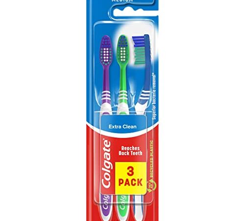 Colgate Zahnbürste Extra Clean mittel, 3 Stück - Handzahnbürste für eine gründliche Reinigung