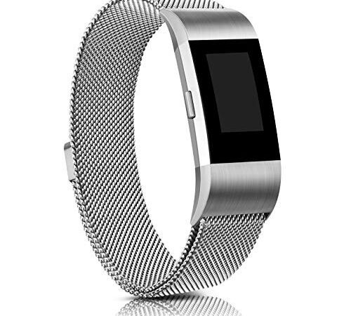 Demark Kompatibel für Fitbit Charge 2 Armband, Edelstahl Magnetschloss Ersatzarmbänder Kompatibel für Fitbit Charge 2, Männer Frauen (Silber, Small)