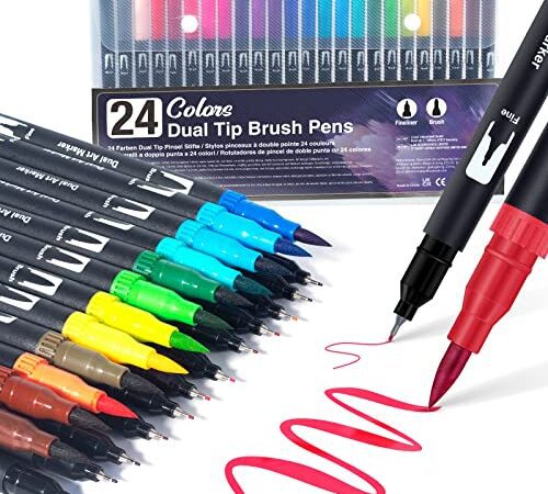 Dual Brush Pen Set: Filzstifte 24 Farben Pinselstifte Marker Fineliner Set Aquarell Farben Für Bullet Journal, Malbücher, Handlettering, Manga Kalligraphie stifte Malstifte Für Kinder und Erwachsene