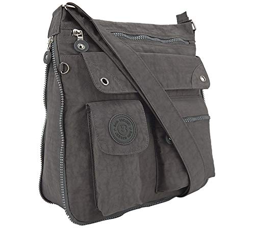 ekavale - leichte Damen-Umhängetasche - Praktische Crossbody-Handtasche - mit vielen fächern - Schultertasche | wasserabweisende Damentasche (Grau)