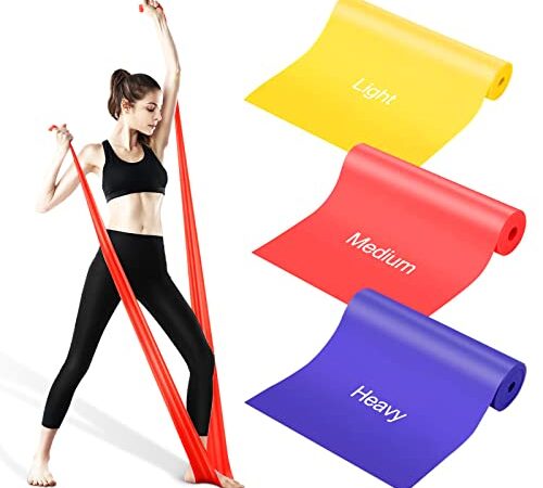 Fitnessband 3er-Set Theraband Gymnastikband 1.5M Lang Fitnessbänder Widerstandsbänder in 3 Stärke, Resistance Band Trainingsband für Crossfit, Muskelaufbau, Yoga, Pilates für Männer und Frauen