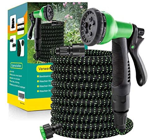 Flexibler Gartenschlauch Wasserschlauch Flexibel mit 8-Funktions-Düse Brause Adapter aus Plastik Aufhänger Bewässerung Gartenarbeit Autowäsche Hof 50FT（15m）/75FT（22.5m）/ 100FT（30m）/ 150FT（45m）
