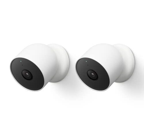 Google Nest Cam-Doppelpack – Intelligente Überwachungskamera im Innen- und Außenbereich, 1080p, G3AL9, Snow