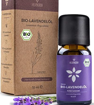 Heldengrün® BIO Lavendelöl [100% NATURREIN] - Lavandula Angustifolia - Ätherische Öle Bio - Beruhigendes & wohltuendes Aromaöl - Lavendelöl Bio aus Griechenland - Lavendelöl ätherisch