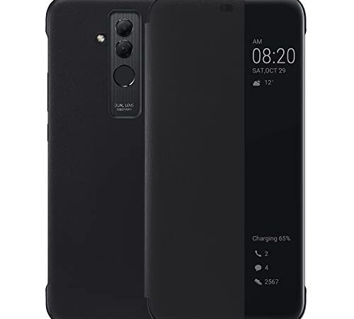 Huawei Mate 20 Lite Hülle, Luxus PU Leder Handyhülle, Smart View Flip Cover Schutzhülle [Energiesparmodus Bieten][Umfassender Schutz](Mate20Lite,Schwarz)