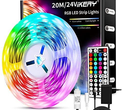 IKERY LED Strip 20m, RGB LED Stripe LED Streifen, Farbwechsel Dimmbar LED-Leiste mit IR-Fernbedienung, DIY Bunt Kette für die Beleuchtung von Haus, Party, Küche und Weihnachten Deko, 1 Rollen von 20m