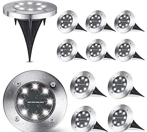 Joomer 12 Stück Solar Bodenleuchten Aussen, Solarleuchten für Garten Außen mit 8 LEDs, 6000K Weiß Wasserdicht Led Solar Gartenleuchten, Solarlampen für Außen Rasen Auffahrt Gehweg Patio