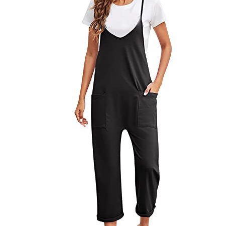 Latzhose Damen Arbeitshose Sommer Jumper Overall Leicht Jumpsuits Playsuits Lang Einteiler Trägerhose Elegant Festlich Strampler Sommerhose Boho Dungaree Strandhose Locker Weites Bein Hose mit Taschen