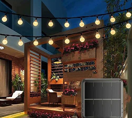 LECHPRO Solar Lichterkette Aussen - 50 LED 7M Outdoor String Lichter Wasserdichte 8-Modi Innen-/Außengarten, Innenhof, Hof, Haus, Party, Hochzeit, Festival Dekoration (Warmweiß)
