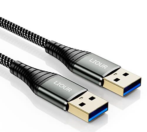 LIOUR USB 3.0 Kabel【1m】,USB A Stecker auf A Stecker Nylon Verbindungskabel, 5Gbps Super Speed, vergoldeter Anschluss für HDD, DVD, Drucker, Kameras, Festplattengehäusen, 【1m/3.3 Fuß】