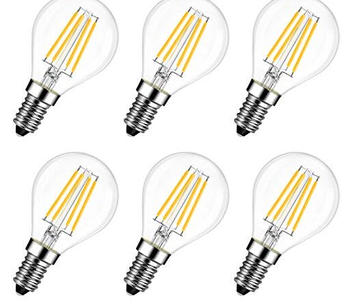 LVWIT E14 LED Lampe P45, Tropfenform, 5.5W (ersetzt 60W), 2700K warmweiß, 6er-Pack, Filament Mini Globe, ultrahell 806 lm, Rustikalampe Filamentstil klar, nicht dimmbar