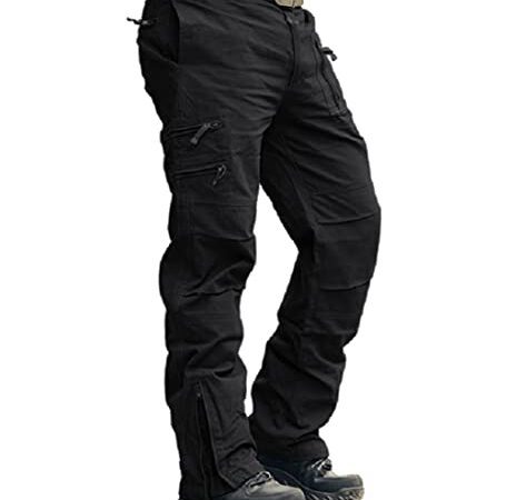 MAGCOMSEN Arbeitshosen Männer Baumwolle Cargohose Herren Tactical Hose mit Tiefen Eingrifftaschen Funktionshose Regular Fit Arbeitshose für Wandern Schwarz 38