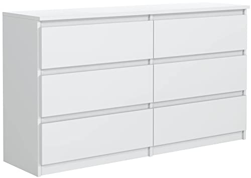 meble masztalerz Kommode Weiss Matt mit 6 Schubladen 140 cm, Sideboard Wohnzimmer, Kommode Schlafzimmer H: 78,5cm, B: 138,6 cm, T: 39 cm Kommode mit Schubladen, Schubladenschrank