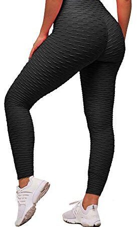 Memoryee Damen Honeycomb Leggings Geraffte Hintern Heben Hohe Taille Push Up Boom Booty Sport Leggings mit Bauchkontrolle Plus Größe Blickdichte Dehnbare Gym Yogahosen/Schwarz/M
