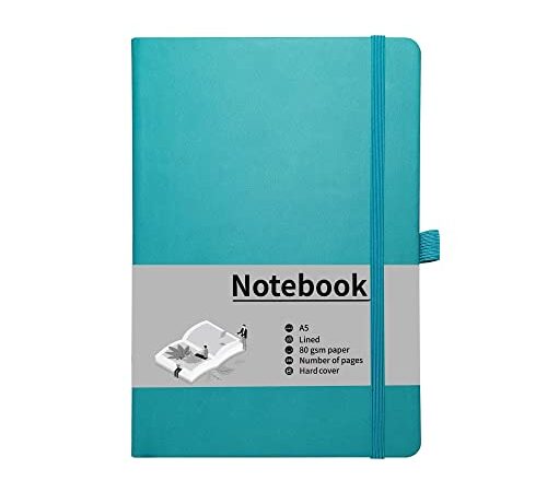 Mlife A5 Journal Notizbuch, 192 Seiten, Hardcover mit elastischem Verschlussband und Falttasche(Türkis)
