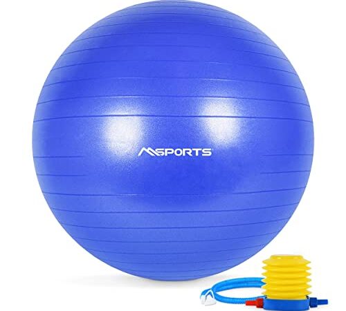 MSPORTS Gymnastikball Premium Anti Burst inkl. Pumpe + Workout App GRATIS 55 cm - 105 cm Sitzball - Fitnessball inkl. Übungsposter Medizinball (105 cm, Königsblau)