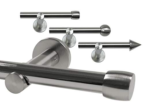 npluseins Gardinenstange/ Teleskop 1-läufig Ø 13/16 Set + Zubehör 1569.2259, ca. 120-210 cm, Zylinder Chrom