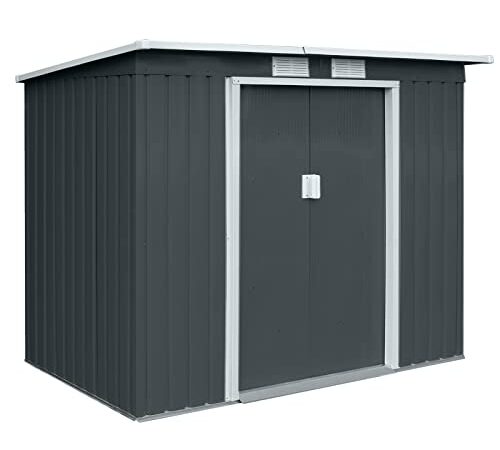 P100 Metall Gerätehaus M 213×130×173cm Geräteschuppen 4m³ Schuppen Gartenhaus Outdoor Dunkelgrau Anthrazit