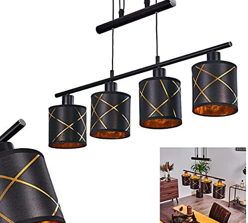 Pendelleuchte Opatija, 4-flammige Deckenlampe aus Metall in schwarz und kupferfarben, Modern Look Pendellampe mit Stoffschirmen, 4 x E27, ohne Leuchtmittel