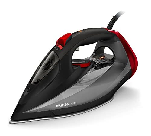 Philips Domestic Appliances Azur Dampfbügeleisen – 2600W, konstante Dampfleistung 50 g/min, Dampfstoß 250g, SteamGlide Advanced Bügelsohle, schwarz (GC4567/80), 16.7 x 33.2 x 13.7 cm, Schwarz / Rot