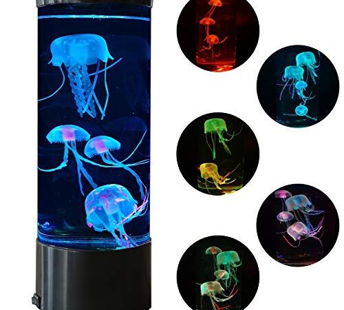 Quallen Lava Lampe Mehrfarbiges wechselndes Aquarium-Nachtlicht mit 5 leuchtenden Quallen Stimmungslicht Home Office Room Schreibtisch Dekor Lampe Geschenk für Kinder Männer Frauen, schwarz