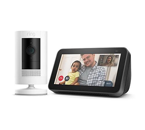 Ring Außenkamera Akku (Stick Up Cam Battery) mit Echo Show 5 (2. Generation, 2021) | Überwachungskamera aussen mit 1080p HD-Video, WLAN, Alexa-kompatibel