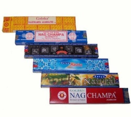 Satya Räucherstäbchen 6er Set Nag Champa Aastha Goloka Natural Räucherware 91g
