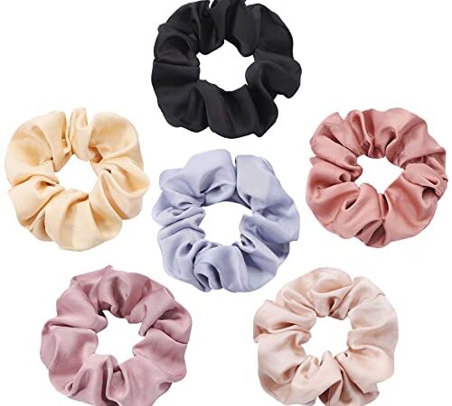 Seide Haargummi Scrunchies Haar Scrunchies Haarbänder Elastische Weiche Haarbänder Haarschmuck Elegante Pferdeschwanz Halter Haar Band Stirnbänder für Frauen Damen Mädchen Haarschmuck, 6 Stück
