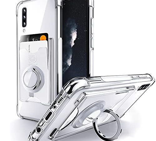 SHIELDS UP Durchsichtig Handyhülle für Samsung Galaxy A70 mit Ring Halterung und Kartenhalter, Stoßfester Stoßfänger TPU klar Schlank Hülle für Samsung Galaxy A70 - Transparent