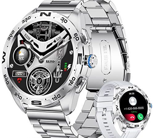 Smartwatch Herren mit Telefonfunktion,1.32 Zoll HD Voll Touchscreen Fitness Tracker Armbanduhr Herren Smartwatch mit Pulsmesser Schlafmonitor Schrittzähler,20 Sportmodi Smart Watch für iOS Android