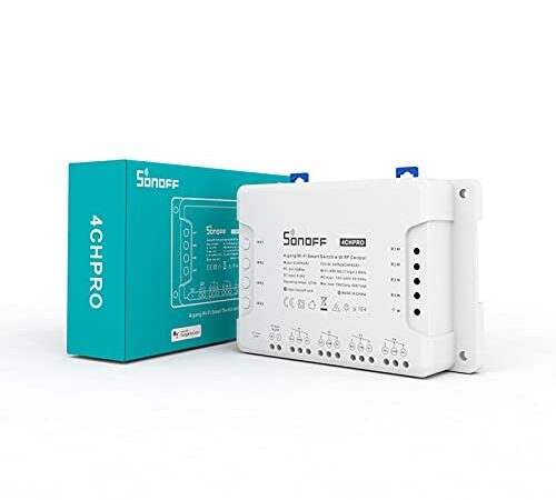 SONOFF 4CHPROR3 4-Gang Wi-Fi Smart Switch, Selbsthemmung,Verriegelung Und Inching-Modus,433MHz RF Remote Control,Ferngesteuertes Garagentor Und Rollläden, Funktioniert Mit Alexa, Google Home, IFTTT