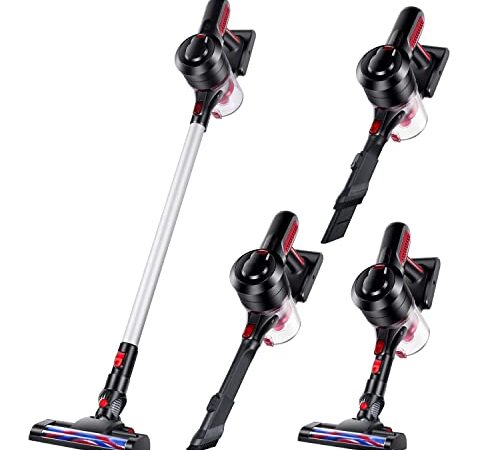 SUPKITD Akku Staubsauger, staubsauger kabellos, 6 in 1 Starke Saugleistung Kabelloser Staubsauger, Abnehmbarer Akku hält bis zu 40Min, ideal zum Reinigen von Tierhaaren, Staub, Schmutz