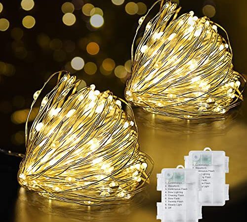 SUWITU LED Lichterkette Batterie, 2x12M 120 LEDs Kupferdraht Lichterketten Akku mit Timer Wasserdicht DIY Weihnachten Lichterkette Innen Außen für Zimmer, Garten, Balkon, Hochzeit, Weihnachtsbaum