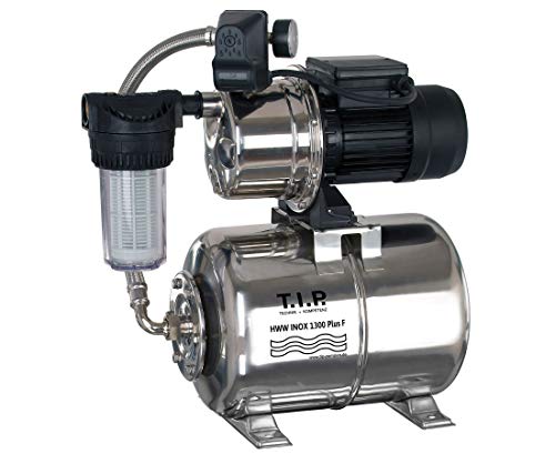 T.I.P. Hauswasserwerk Edelstahl HWW Inox 1300 Plus F mit Vorfilter (bis 4.350 l/h Fördermenge, Förderhöhe max. 50m / Druck max. 5,0 bar, 1.200 W, Korrosionsbeständig, 22 l Edelstahl-Druckkessel) 31155