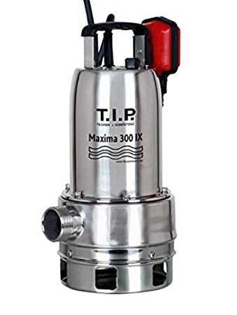 T.I.P. Schmutzwasser Tauchpumpe Edelstahl Maxima 300 IX (bis 18.000 l/h Fördermenge, Förderhöhe max. 8 m/Druck max. 0,8 bar, 700 W, Edelstahl-Pumpengehäuse, Noryllaufrad) 30116