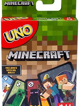UNO Minecraft Card Game Videogame-Themed Collectors Deck 112 Cards with Character Images, Gift for Fans Ages 7 Years Old & Up - FPD61
