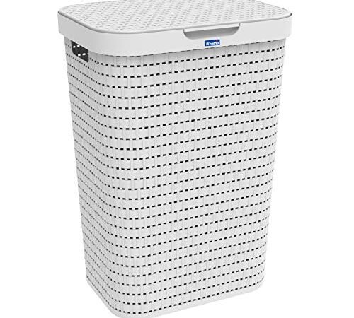 Wäschesammler 55l mit Deckel in Rattan-Optik