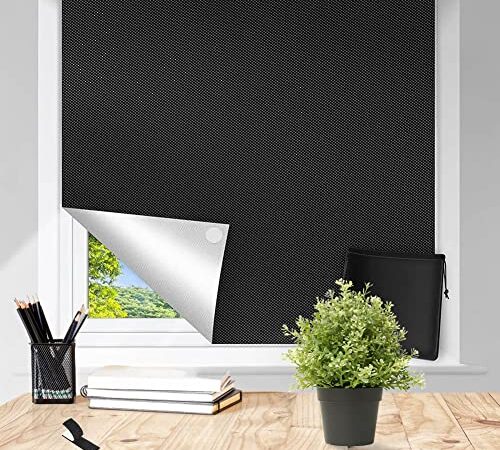 Yuragim Verdunklungsstoff 145cm x 300cm Verdunklungsrollo ohne Bohren, Rollos für Fenster ohne Bohren mit Klettband, Dachfenster Verdunkelung für Jede Größe/Form, Fenster Schlafzimmer Badezimmer