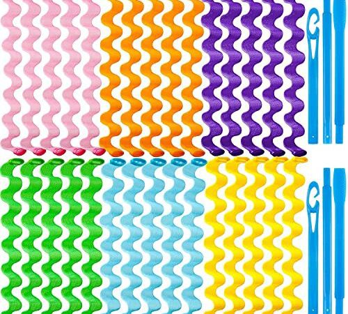30 Stücke Haar Lockenwickler Spiral Locken Styling Kit Kein Hitze Hitzelose Haarrollen Wellen Stil mit 2 Stücke Styling Haken (50 cm, Gemischte Farbe)