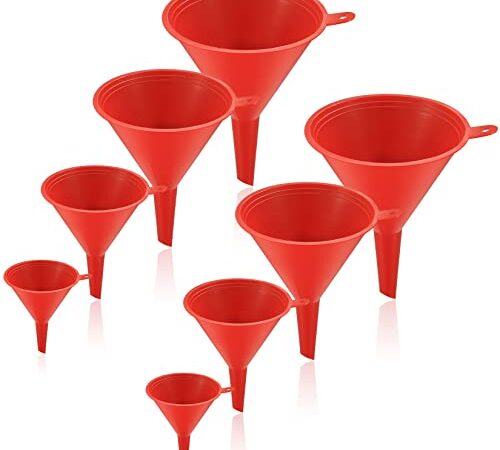 8 Stk Trichtersatz, 50/75/95/115 mm Trichter zum Befüllen von Flaschen oder Behältern, Plastik Filtertrichter für Küche/Labor/Autoflüssigkeiten/Öl/Trockenwaren/Flaschen/Dosen Trichter - Rot