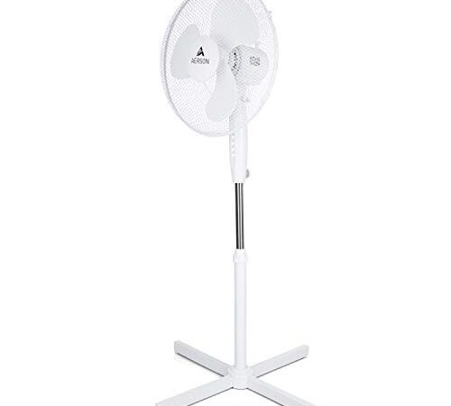 AERSON Standventilator 40cm | Ventilator Standfuß höhenverstellbar bis 120cm | hoher Luftdurchsatz und sehr leise | Windmaschine 3 verschiedene Geschwindigkeitsstufen | Oszillationsfunktion ca. 80°