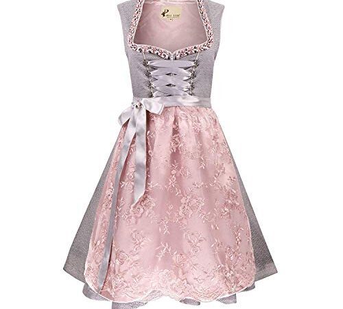 Alte Liebe 2tlg. Damen Dirndl A103, Grau Pink, 38