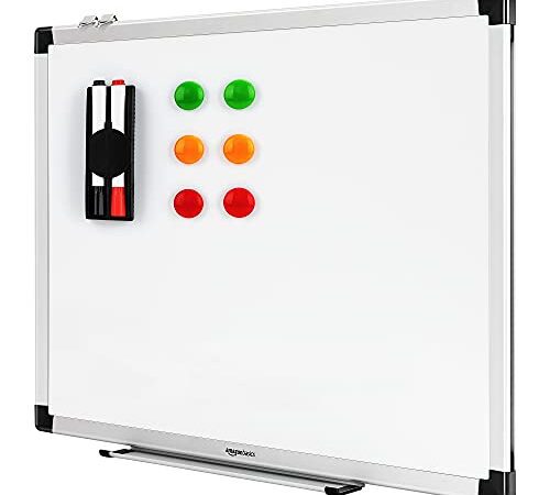 Amazon Basics Magnetisches Whiteboard mit Stiftablage und Aluminiumleisten, trocken abwischbar, 60 cm x 45 cm (B x H)