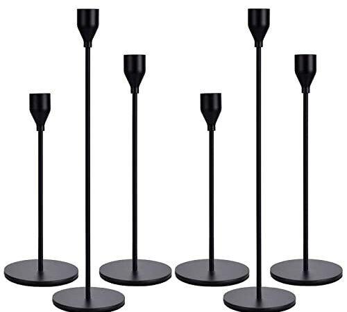 Amzeeniu Kerzenständer schwarz 6 Set,Hochzeit Kerze Stand,Abendessen Kerzenhalte,ø2.2cm Stabkerze,Kerzenloch Rand Vintage Dekorative Kerzenleuchter Stabkerze Deko,Esstisch Geburtstag für Bar,Party
