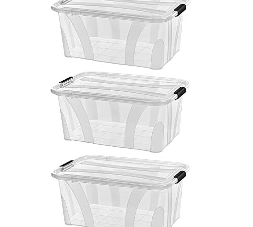 astor24 PREMIUM 3er XXL Set Aufbewahrungsbox Spielzeug Organizer mit Deckel stapelbar. Ideal für Büro, Kinderzimmer, Küche & Werkstatt (3er Set 14 Liter)