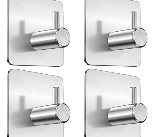 BOXLUNT Klebehaken Haken Selbstklebend 4 Stück, Handtuchhaken 304 Edelstahl Handtuchhalter Ohne Bohren Wandhaken Selbstklebend für Bad, Küche, Schlafzimmer, Büro, Silber