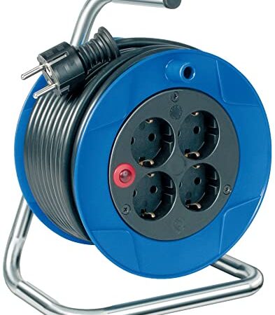 Brennenstuhl Garant Kompakt Kabeltrommel/Indoor-Kabeltrommel mit 4 Steckdosen (15m Kabel in schwarz, aus Spezialkunststoff, Made in Germany)