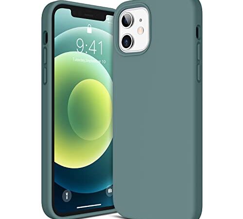 CANSHN Liquid Silikon für iPhone 12 Hülle/iPhone 12 Pro Hülle (6,1"), Seidig Weiche Matte Gel Gummi mit Samtiger Microfaserinnenfutter Stoßfest Vollkörperschutz Case Handyhülle Schutzhülle - Nachtgrün