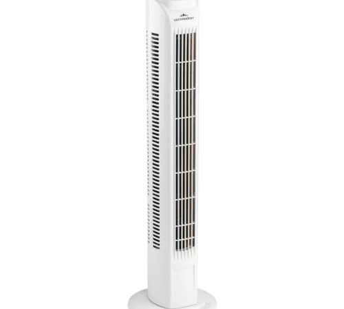 Commodoor Turmventilator 80cm, Energiesparender Säulenventilator A+, 3 Geschwindigkeitsstufen, 75° Schwenkfunktion, TÜV-geprüft, Leise Betriebslautstärke (max 48dB) Turmlüfter Modernes Design in Weiß